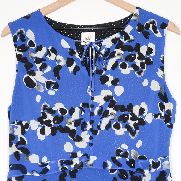 Cabi‎ Womens Sleeveless Dress Size Medium Blue Black Floral Polka Dot Layered - Picture 8 of 11